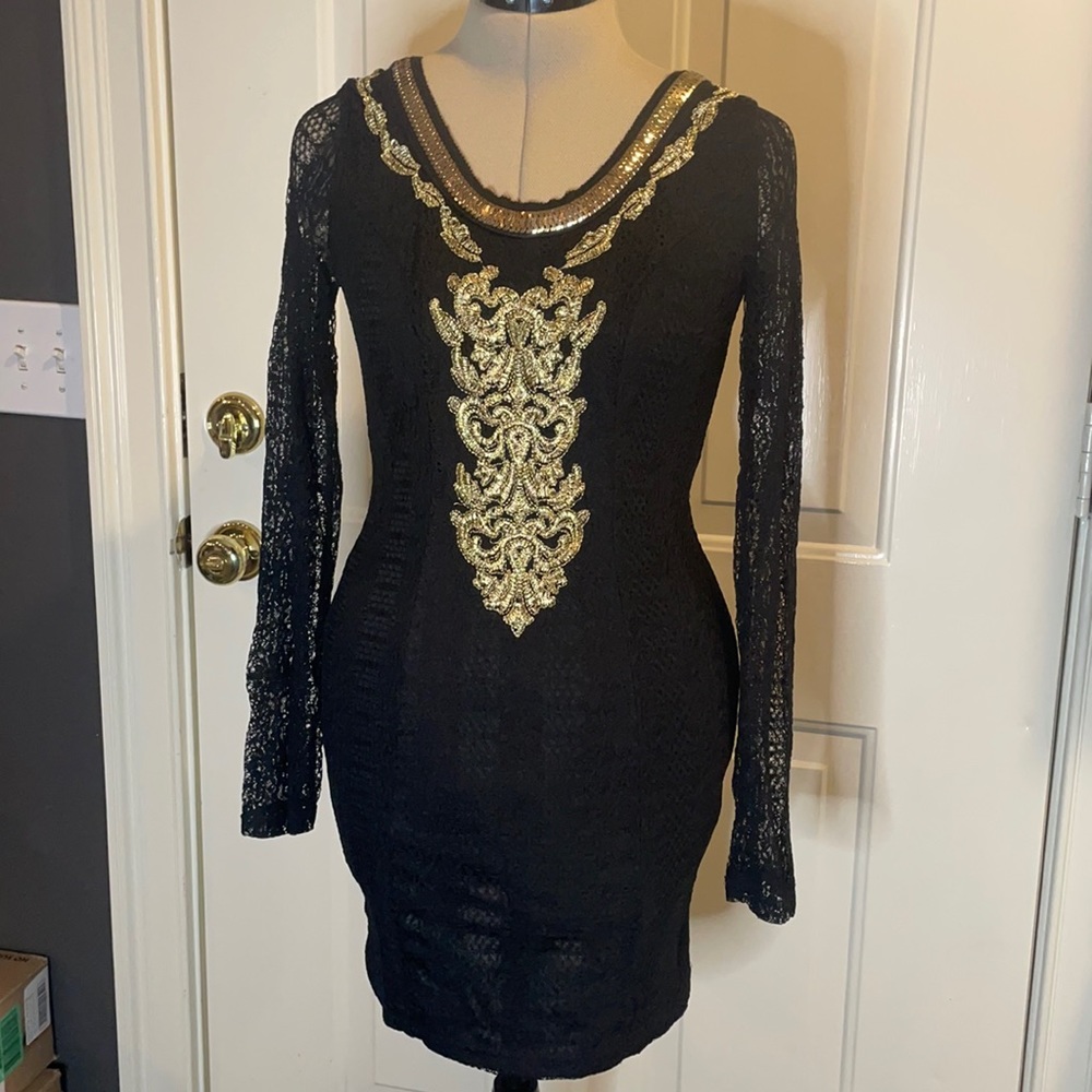 Marineblu Cocktail Dress Gold Metal trim & Detail